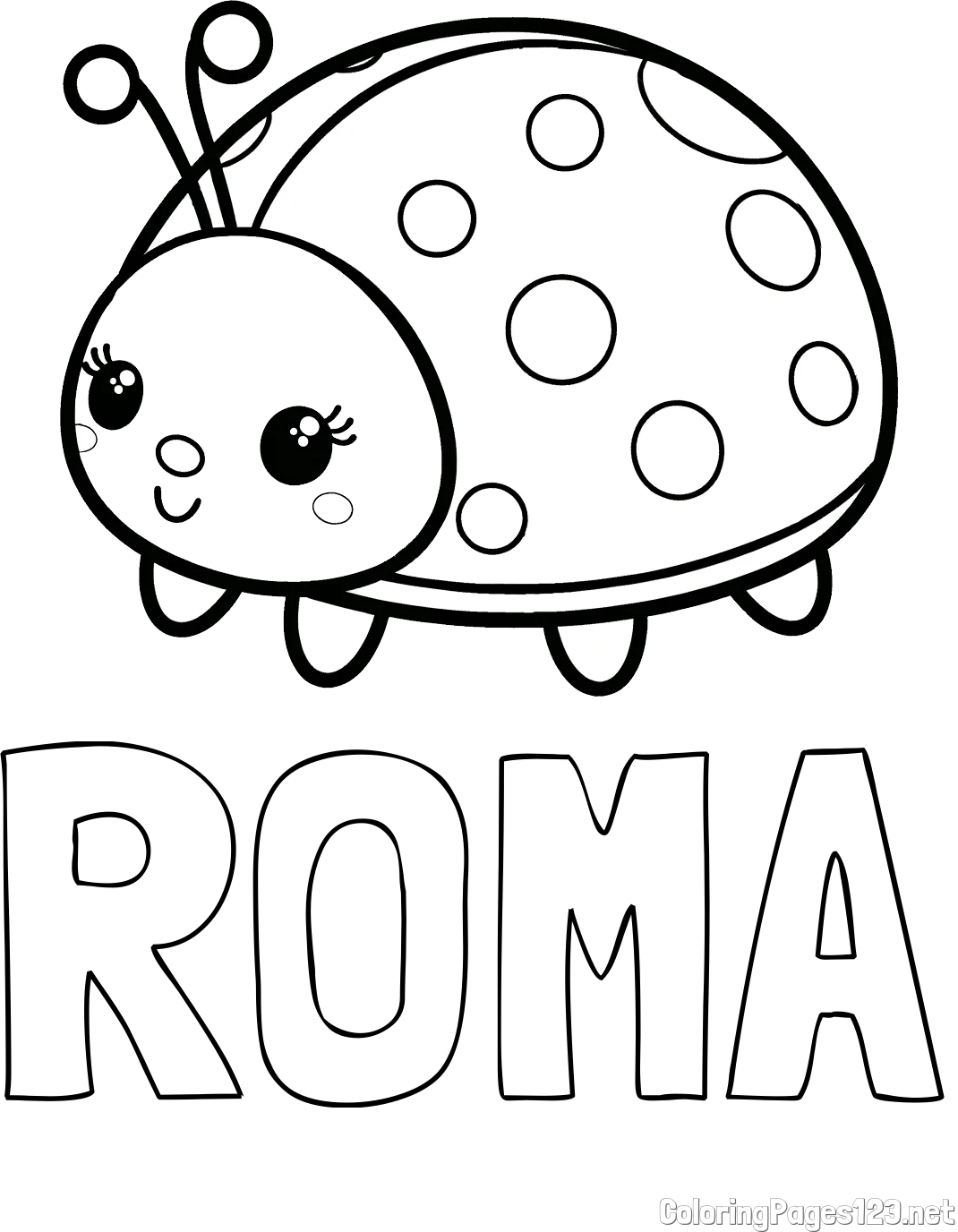 ROMA Coloring Page alongside Smiling Ladybug Coloring Page