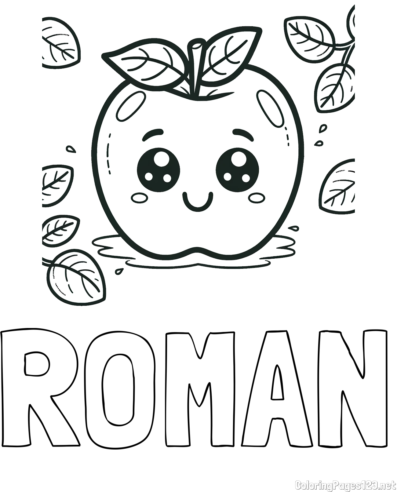 ROMAN Coloring Page alongside Smiling Apple Coloring Page