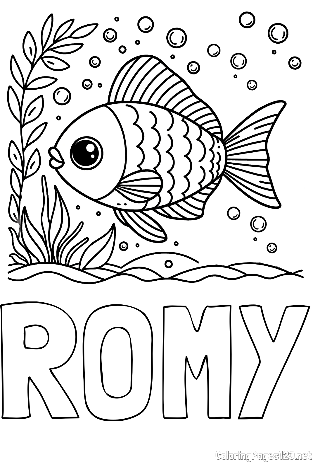 ROMY Coloring Page and Free Coloring Page of a Cute Fish