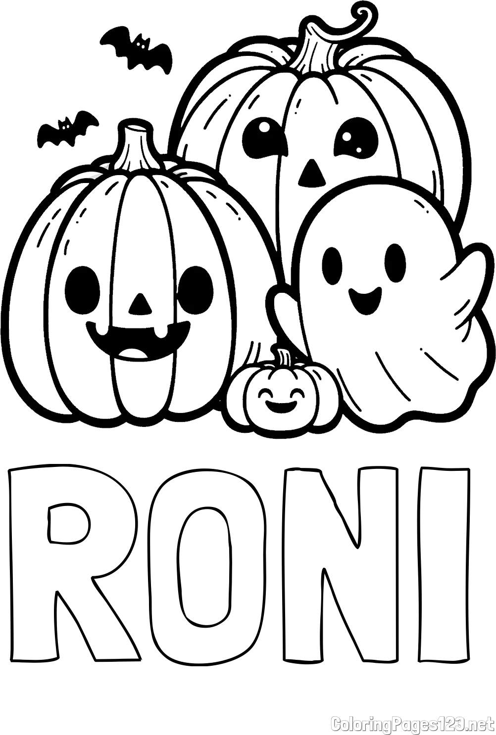 RONI Coloring Page and Halloween Pumpkin and Ghost Coloring Page