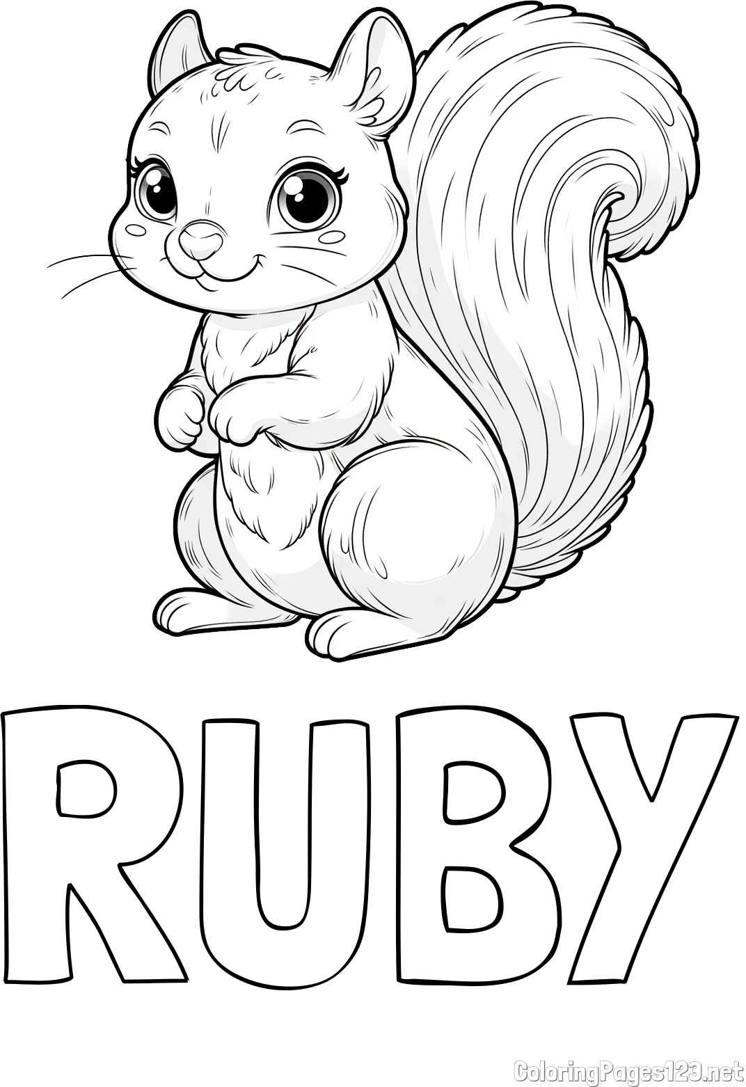 RUBY Coloring Page and Easy Coloring Page of a Squirrel