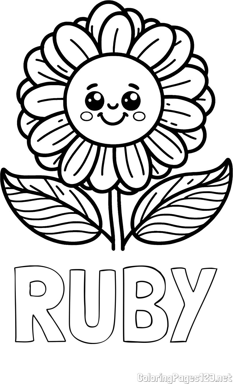 RUBY Coloring Page and Smiling Flower Coloring Page