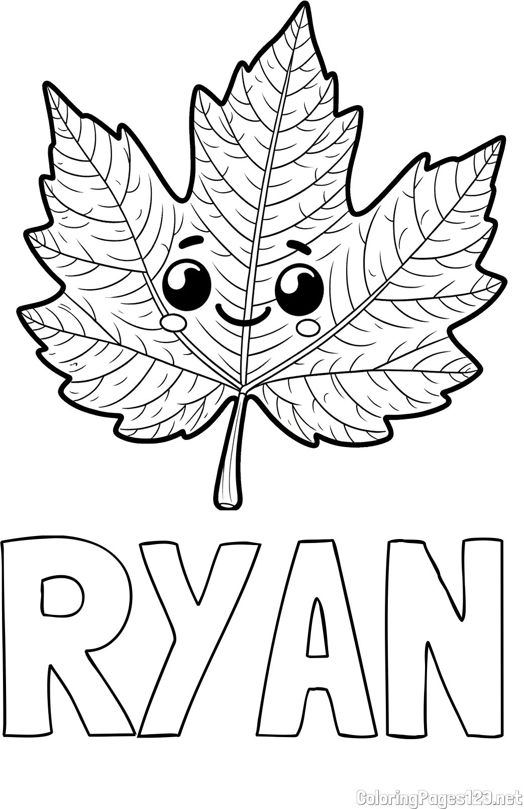 RYAN Coloring Page and Smiling Leaf Coloring Page for Kids