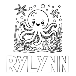 Online Created Coloring Page - RYLYNN Coloring Page and Coloring Page of a Cute Octopus in the Ocean
