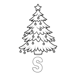 Online Created Coloring Page - S Coloring Page and Christmas Tree with Star and Ornaments Coloring Page