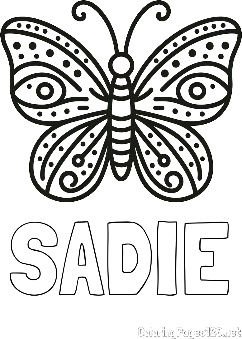 SADIE Coloring Page and Butterfly Coloring Page (Simple)