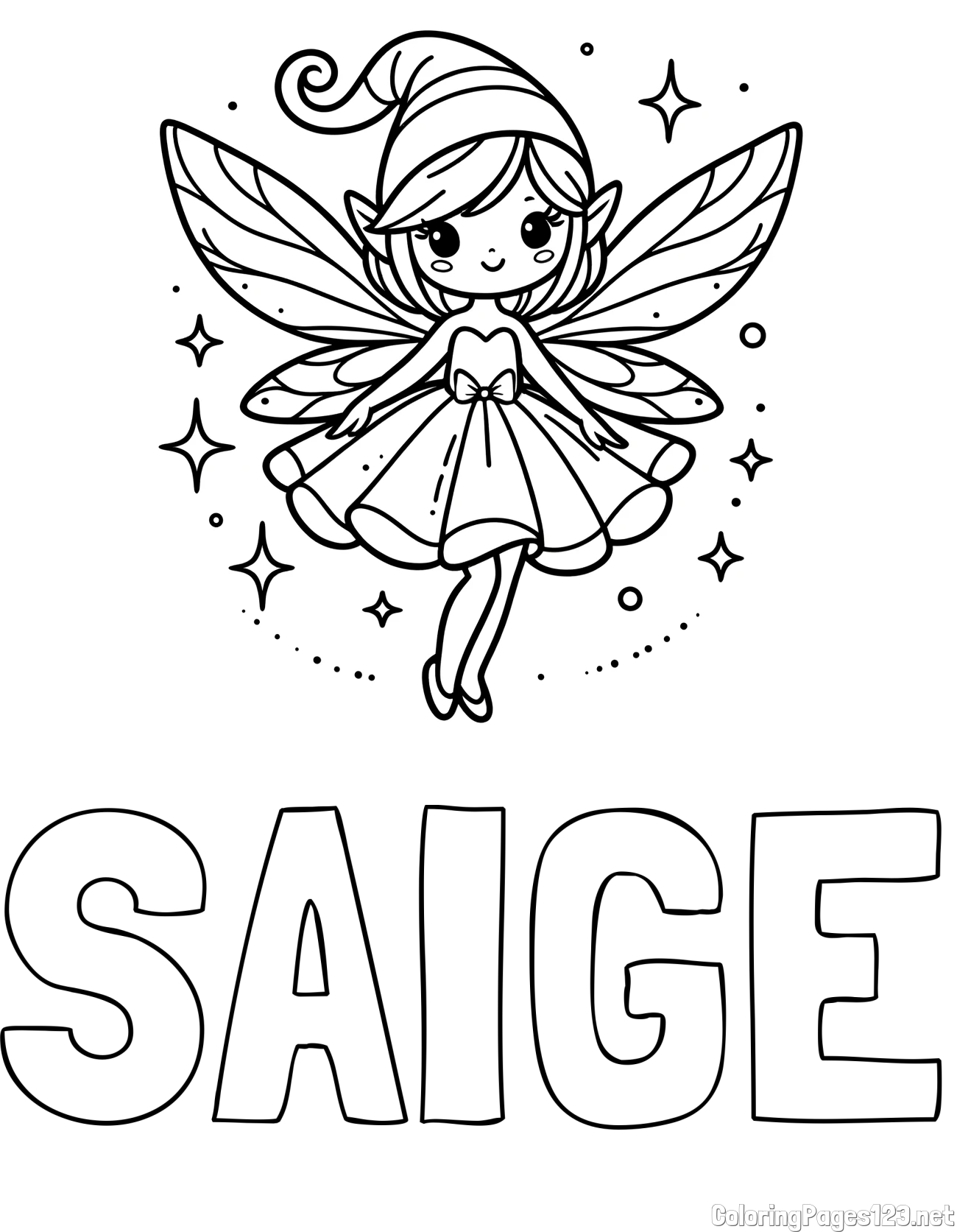 SAIGE Coloring Page and Children's Coloring Page of a Wonderful Fairy