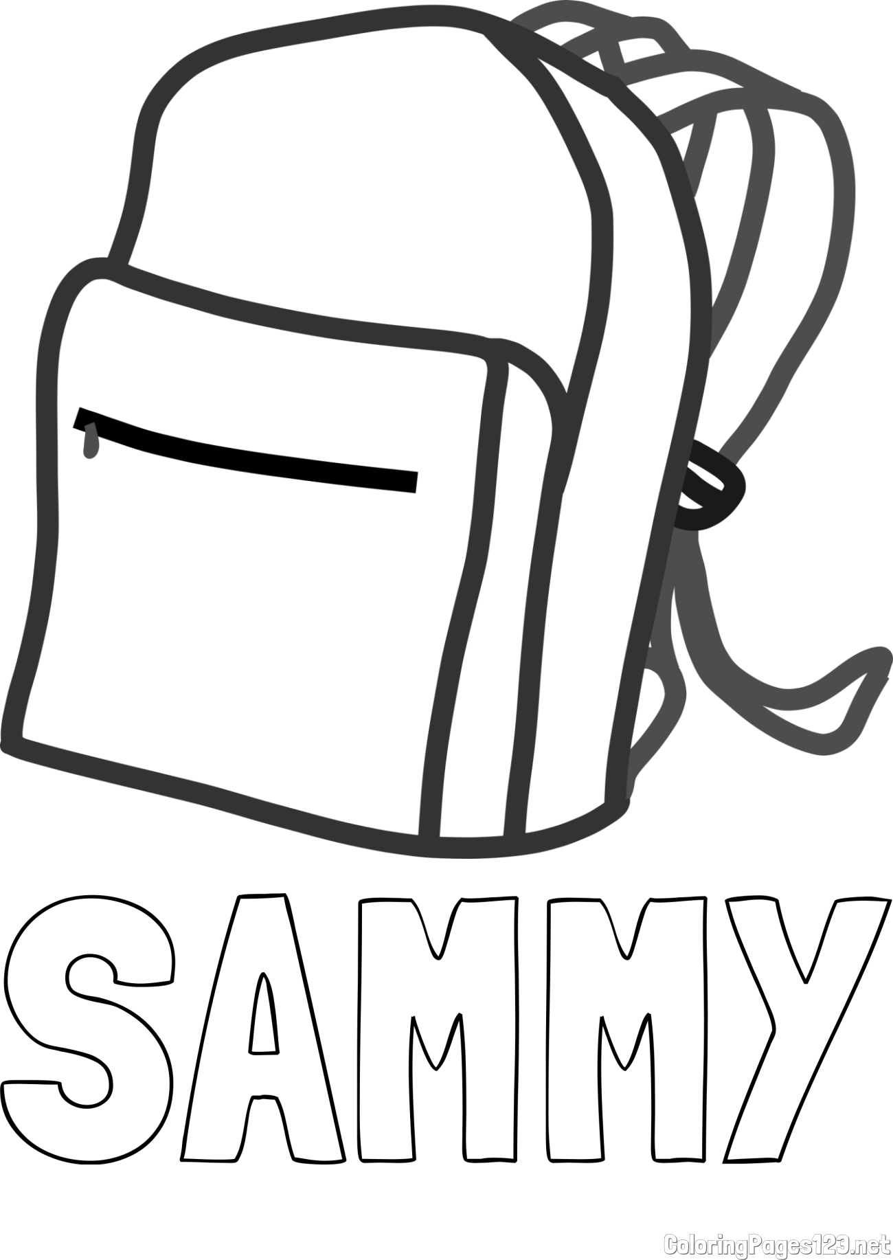 SAMMY Coloring Page and School Backpack Coloring Page