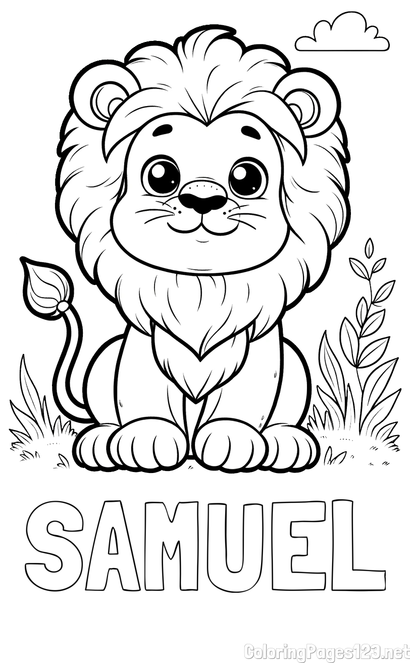 SAMUEL Coloring Page alongside Cute Baby Lion Coloring Page