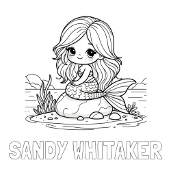 Online Created Coloring Page - SANDY WHITAKER Coloring Page and Coloring Page of a Cute Mermaid Sitting on a Stone