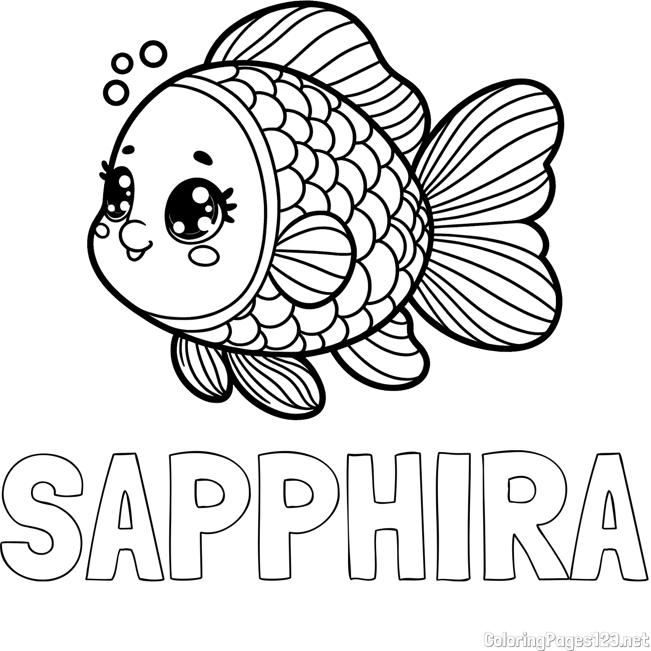SAPPHIRA Coloring Page and Coloring Page of a Cute Fish