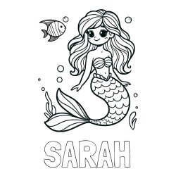 Online Created Coloring Page - SARAH Coloring Page and Coloring Page of a Little Mermaid and Fish