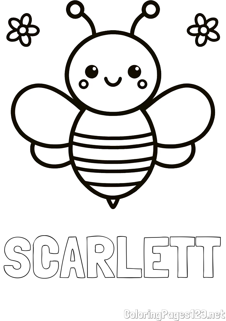 SCARLETT Coloring Page and Children's Bee Coloring Page