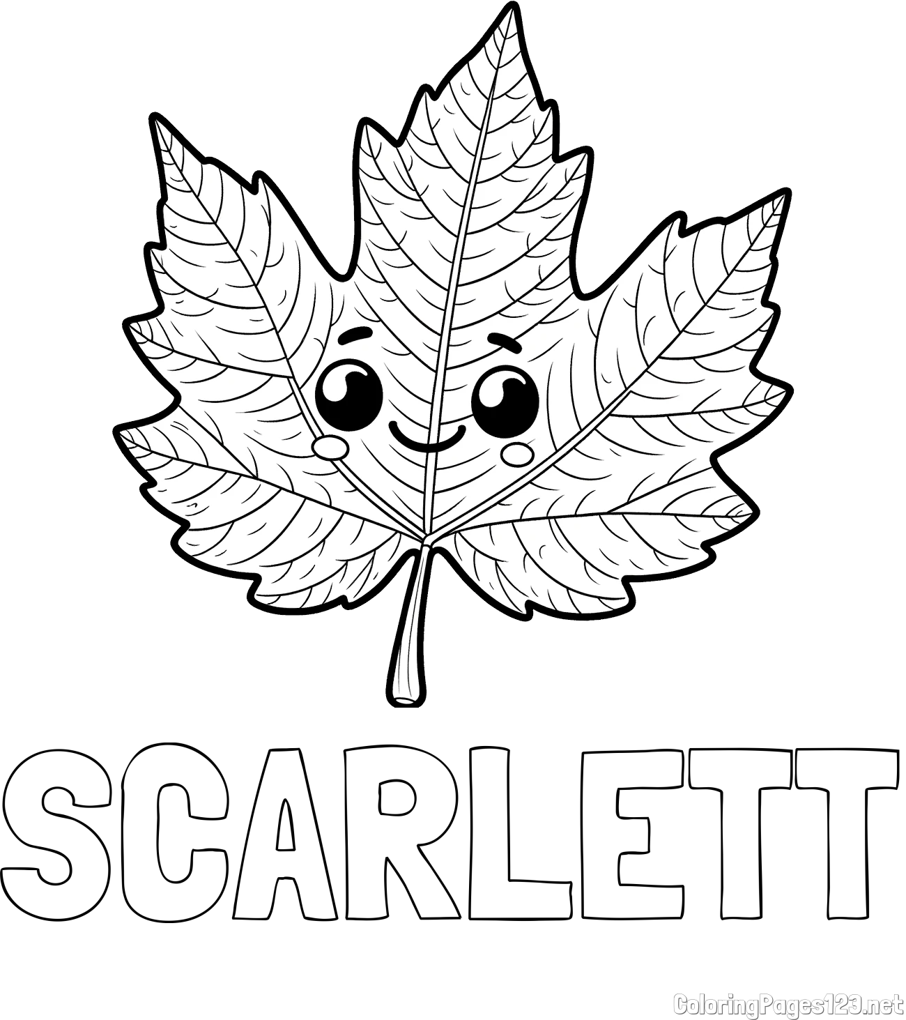 SCARLETT Coloring Page and Smiling Leaf Coloring Page for Kids