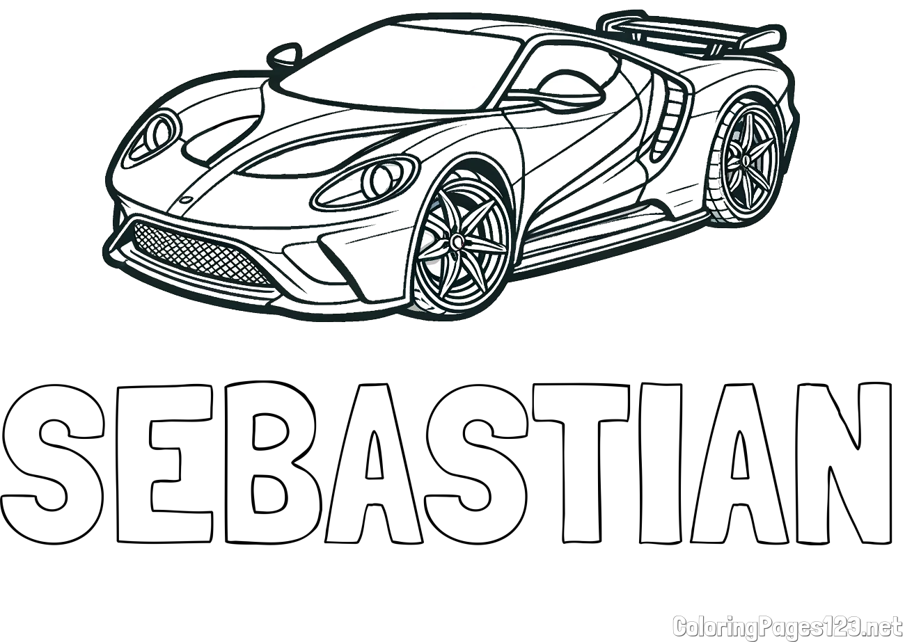 SEBASTIAN Coloring Page alongside Coloring Page of a Fast Sport's Car