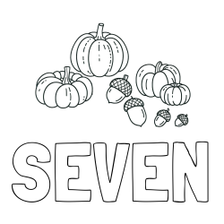 Online Created Coloring Page - SEVEN Coloring Page and Autumn Harvest Coloring Page - Acorns and Pumpkins