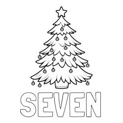 Online Created Coloring Page - SEVEN Coloring Page and Christmas Tree with Star and Ornaments Coloring Page