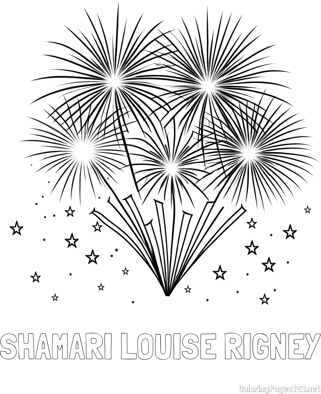 SHAMARI LOUISE RIGNEY Coloring Page and Big Fireworks with Stars Coloring Page