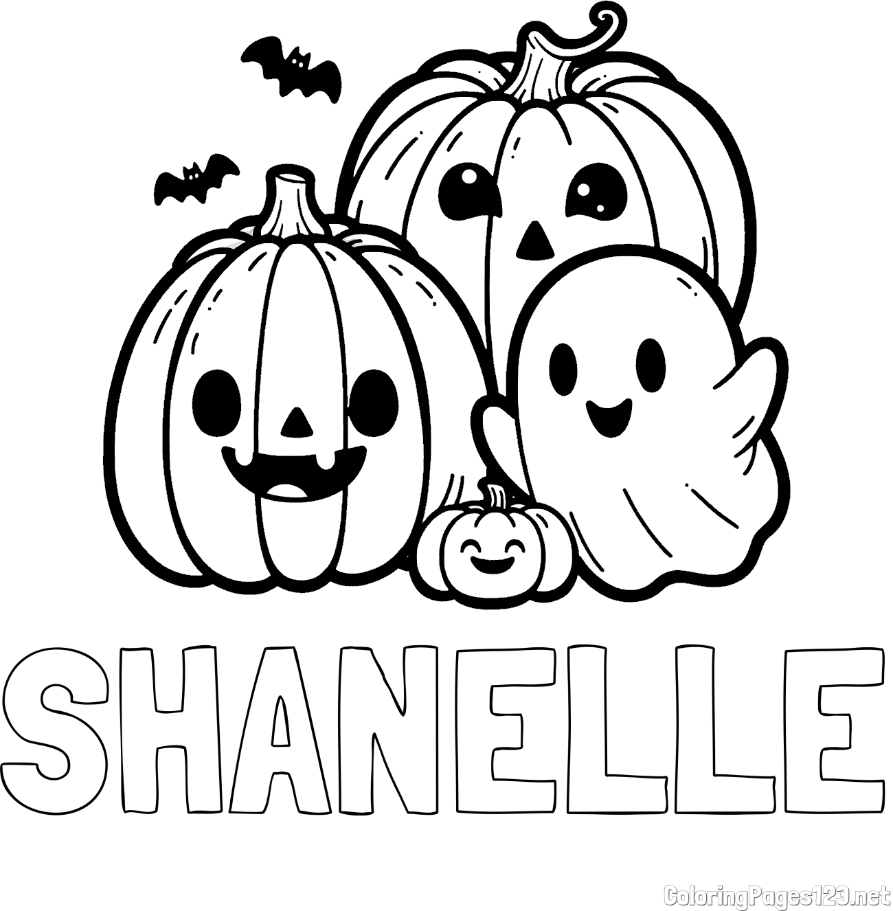 SHANELLE Coloring Page and Halloween Pumpkin and Ghost Coloring Page