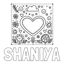 Online Created Coloring Page - SHANIYA Coloring Page and Free Printable Coloring Page of Heart and Flowers