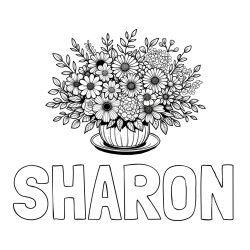 Online Created Coloring Page - SHARON Coloring Page and Beautiful Bouquet of Flowers Coloring Page