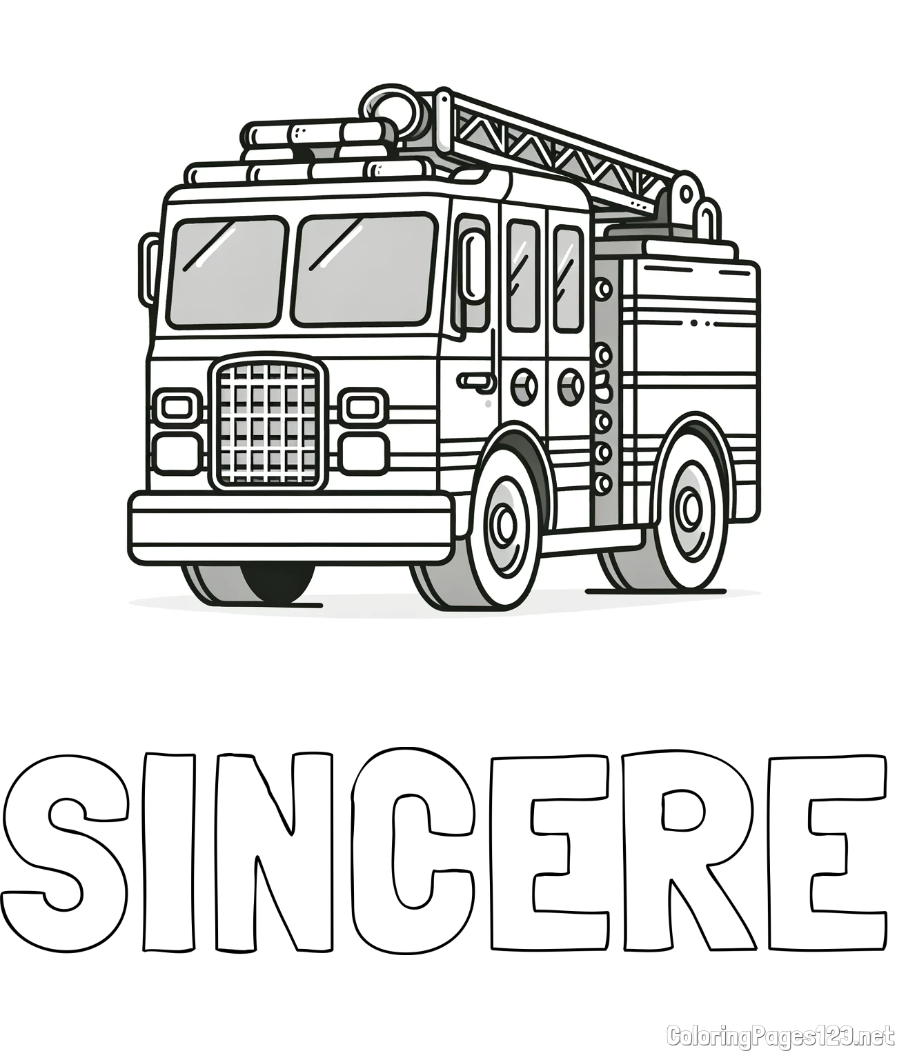 SINCERE Coloring Page and Coloring Page of a Big Fire Truck