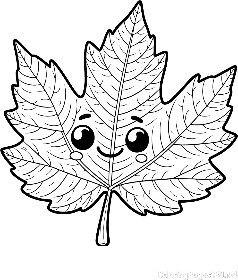 Smiling Leaf Coloring Page for Kids