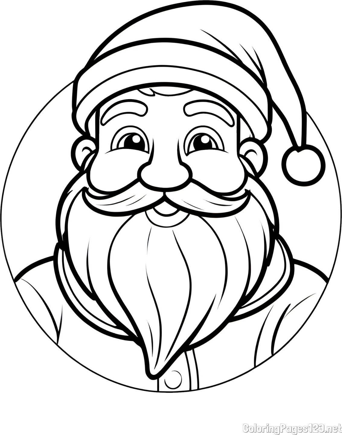 Smiling Santa Claus in a Circle Coloring Page