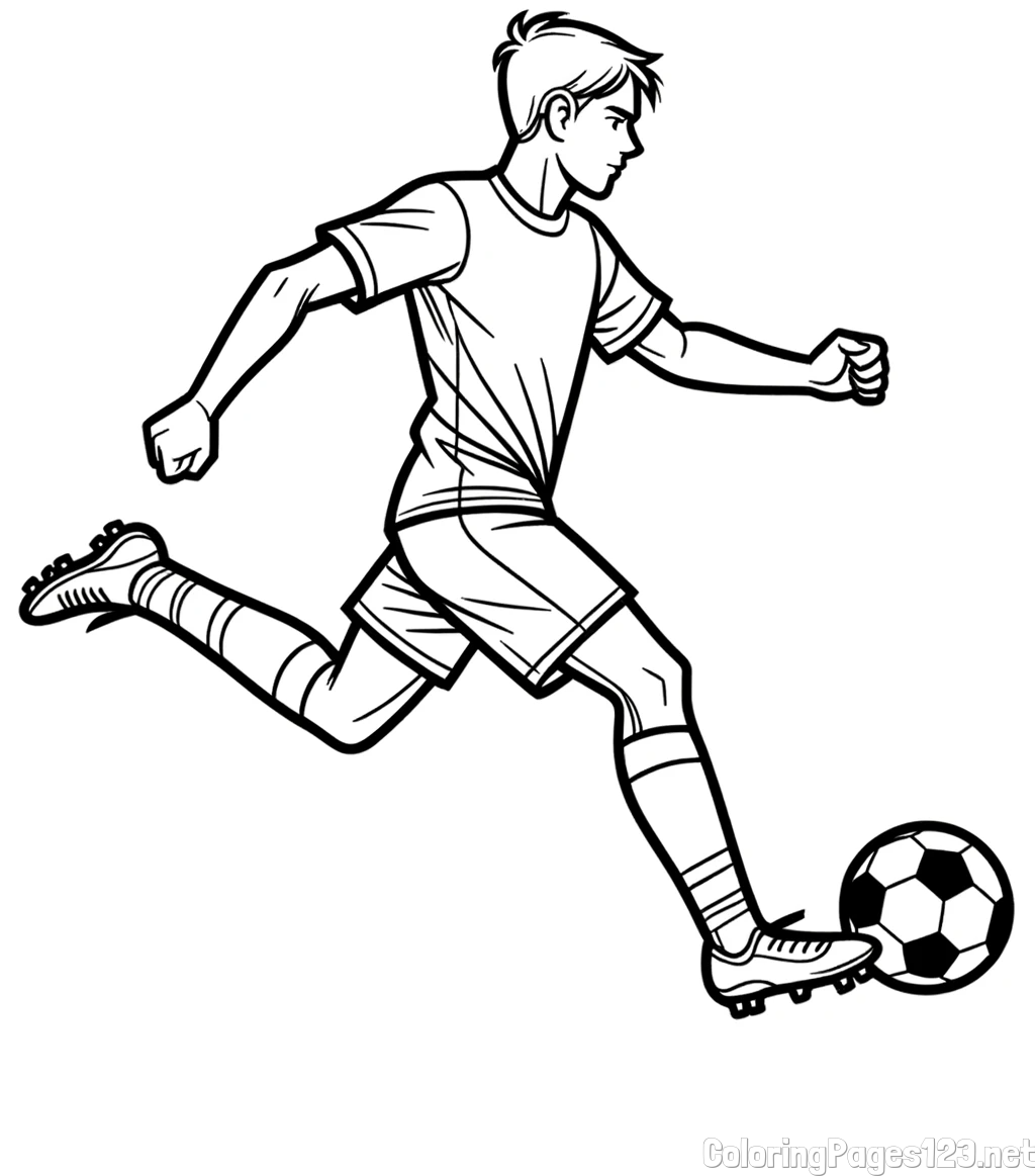 Soccer Player in Action Coloring Page