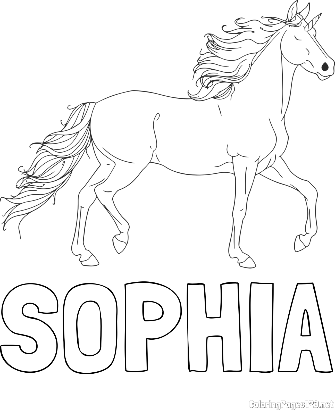 SOPHIA Coloring Page and Beautiful Unicorn Coloring Page