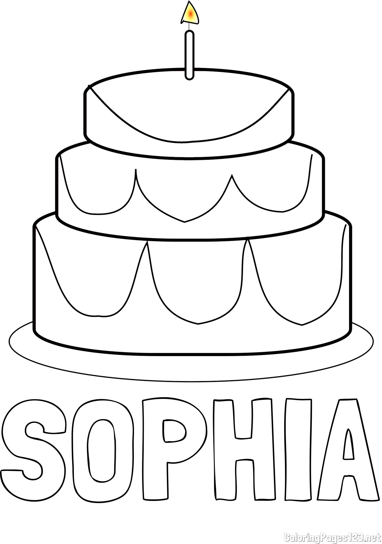 SOPHIA Coloring Page and Big Birthday Cake Coloring Page