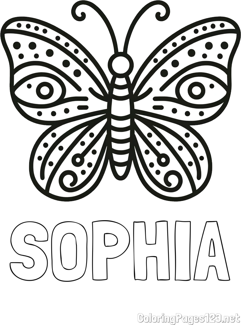 SOPHIA Coloring Page and Butterfly Coloring Page (Simple)