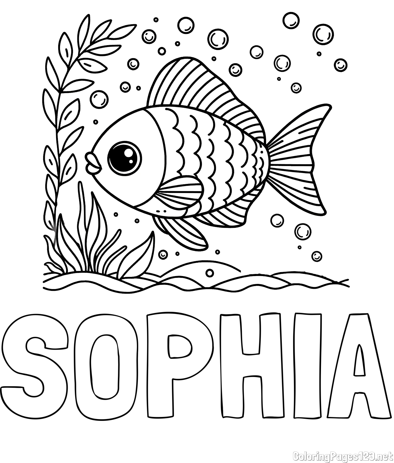 SOPHIA Coloring Page and Free Coloring Page of a Cute Fish
