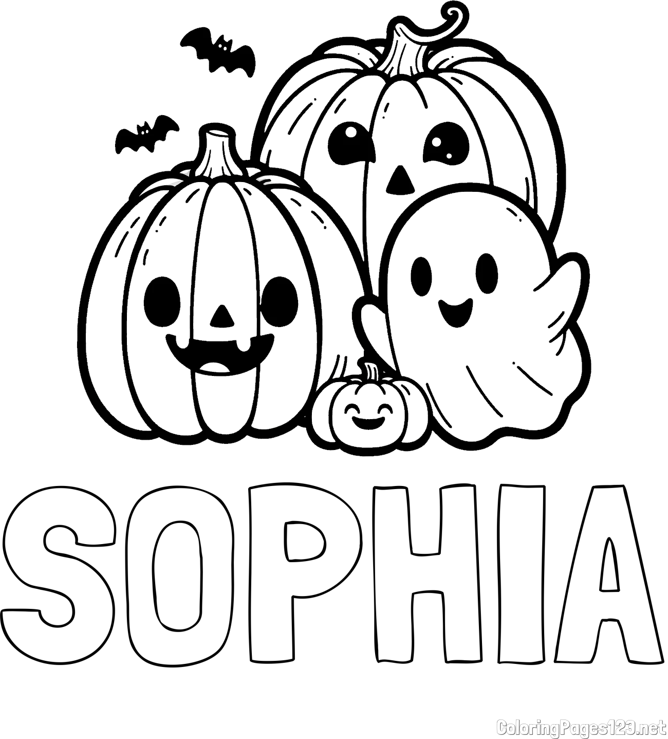 SOPHIA Coloring Page and Halloween Pumpkin and Ghost Coloring Page