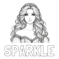 Online Created Coloring Page - SPARKLE Coloring Page and Coloring Page of a Cute Realistic Princess
