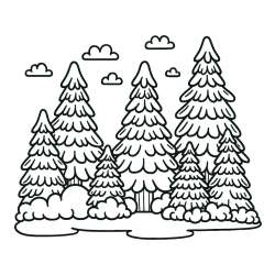 Spruce Forest with Underbrush Coloring Page for Kids