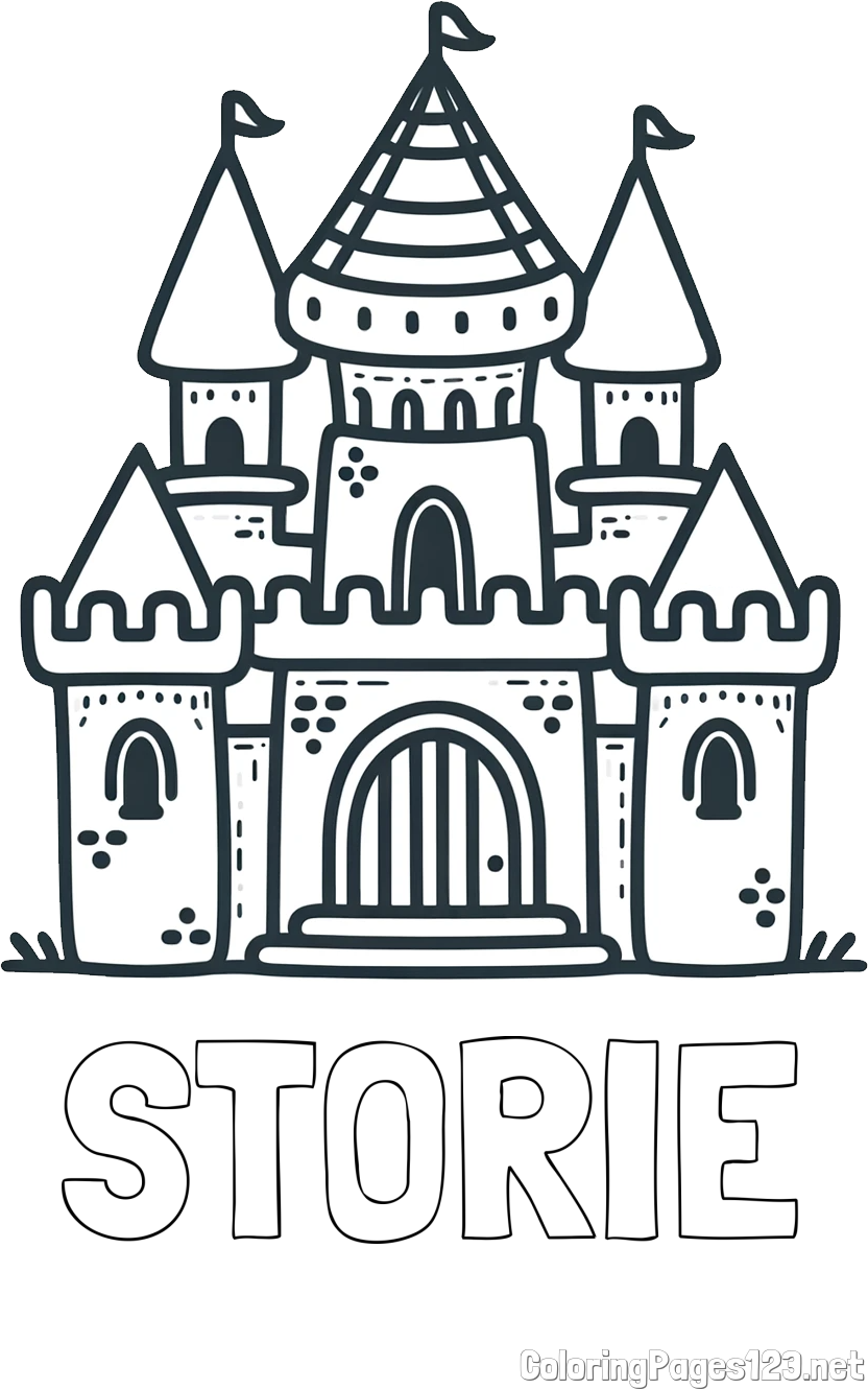 STORIE Coloring Page and Beautiful Castle Coloring Page for Kids
