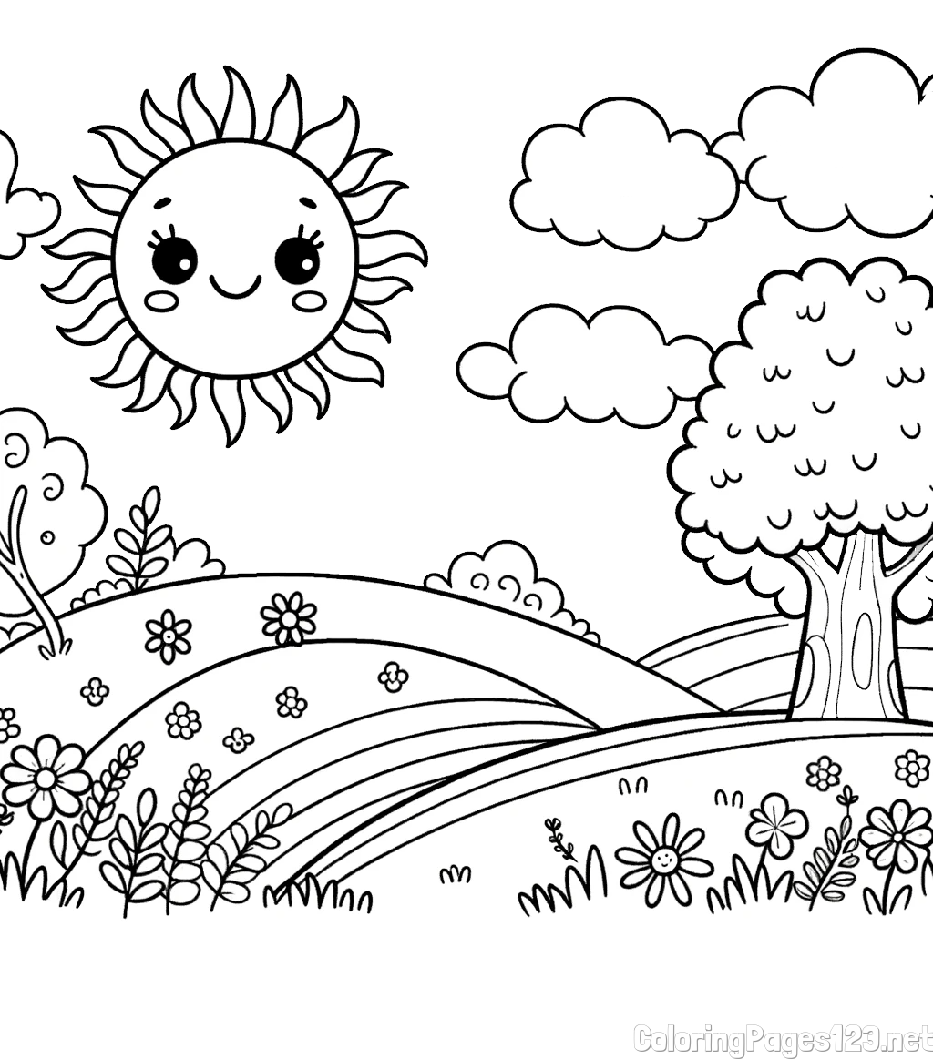 Sunny Nature Coloring Page