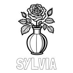 Online Created Coloring Page - SYLVIA Coloring Page and Roses in a Vase Coloring Page