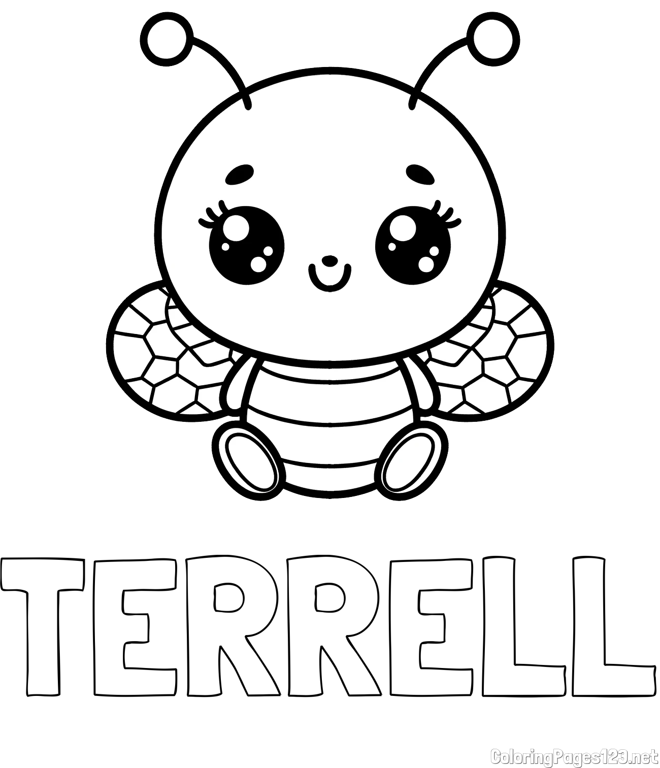 TERRELL Coloring Page and Children's Coloring Page of a Cute Bee