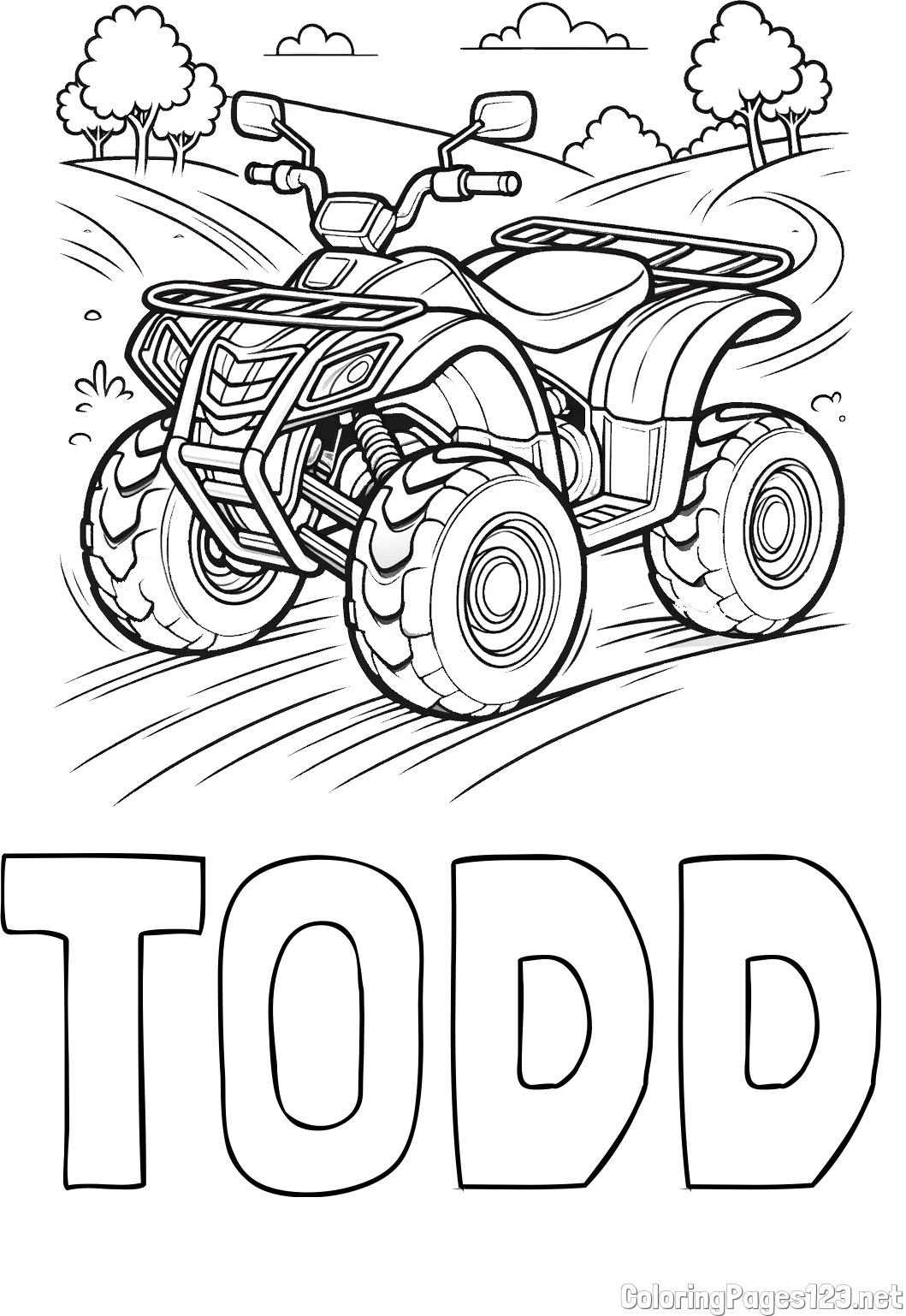 TODD Coloring Page and Four-Wheeler in Nature Coloring Page