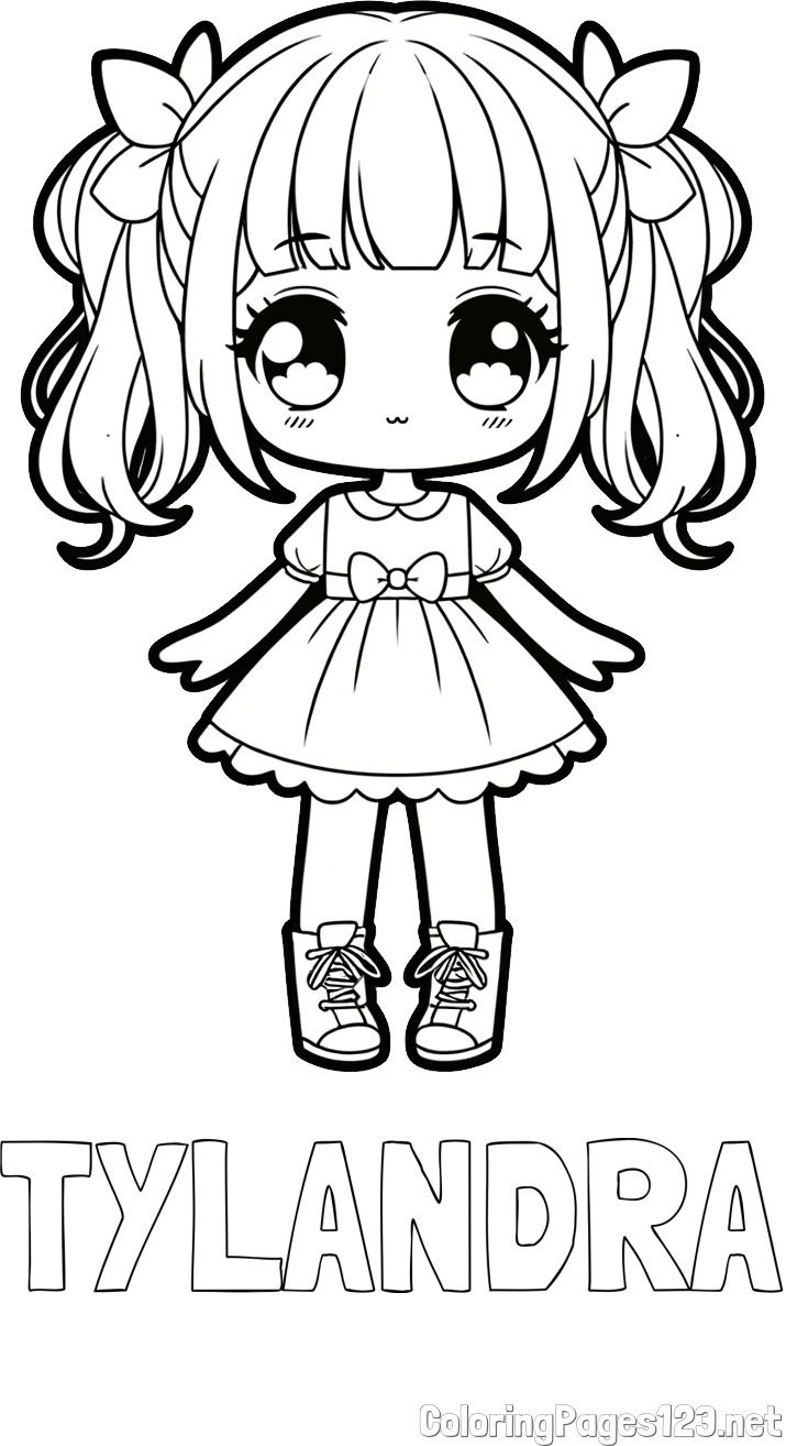TYLANDRA Coloring Page and Coloring Page of a Cute Anime Girl