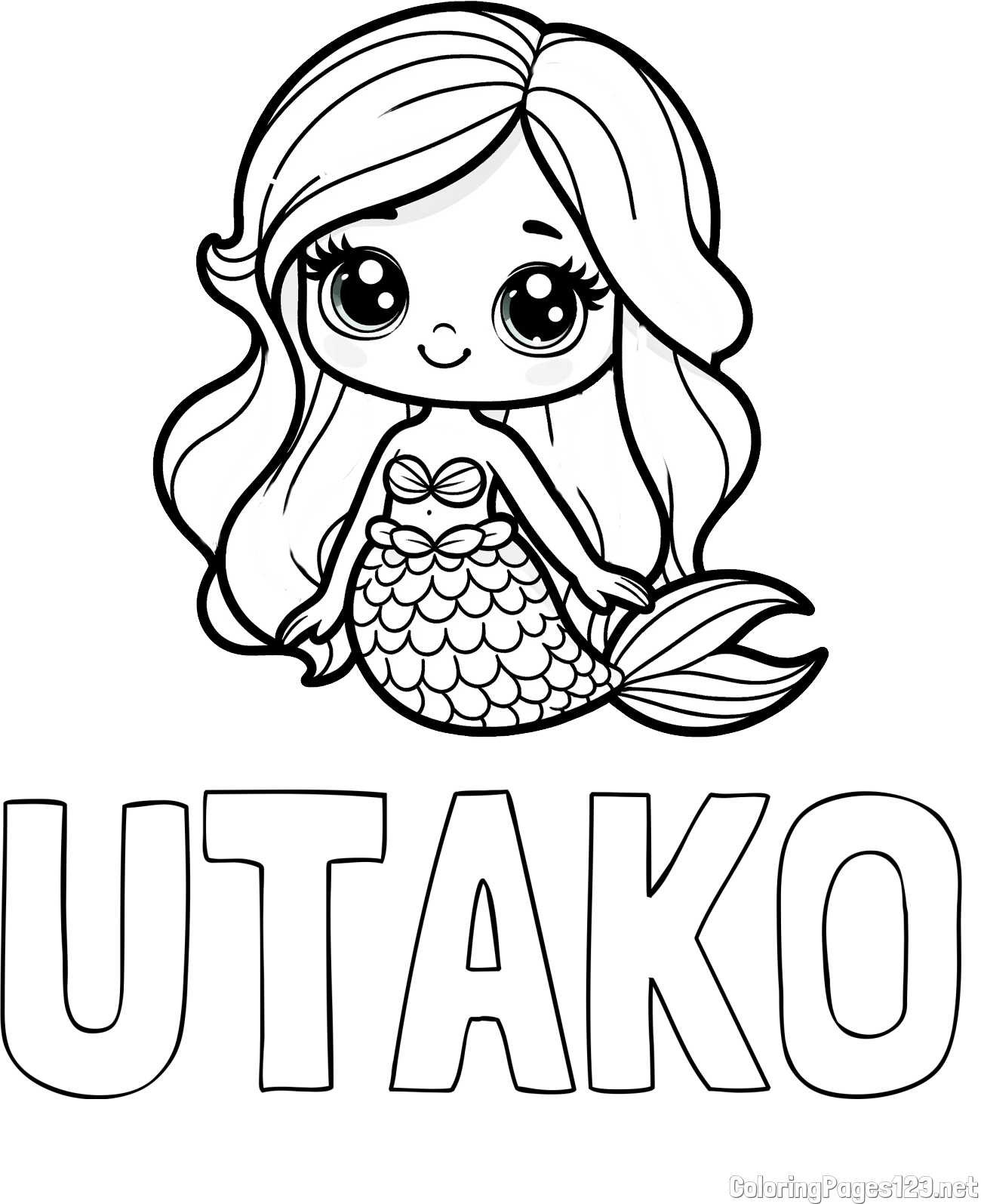 UTAKO Coloring Page and Coloring Page of a Very Cute Little Mermaid