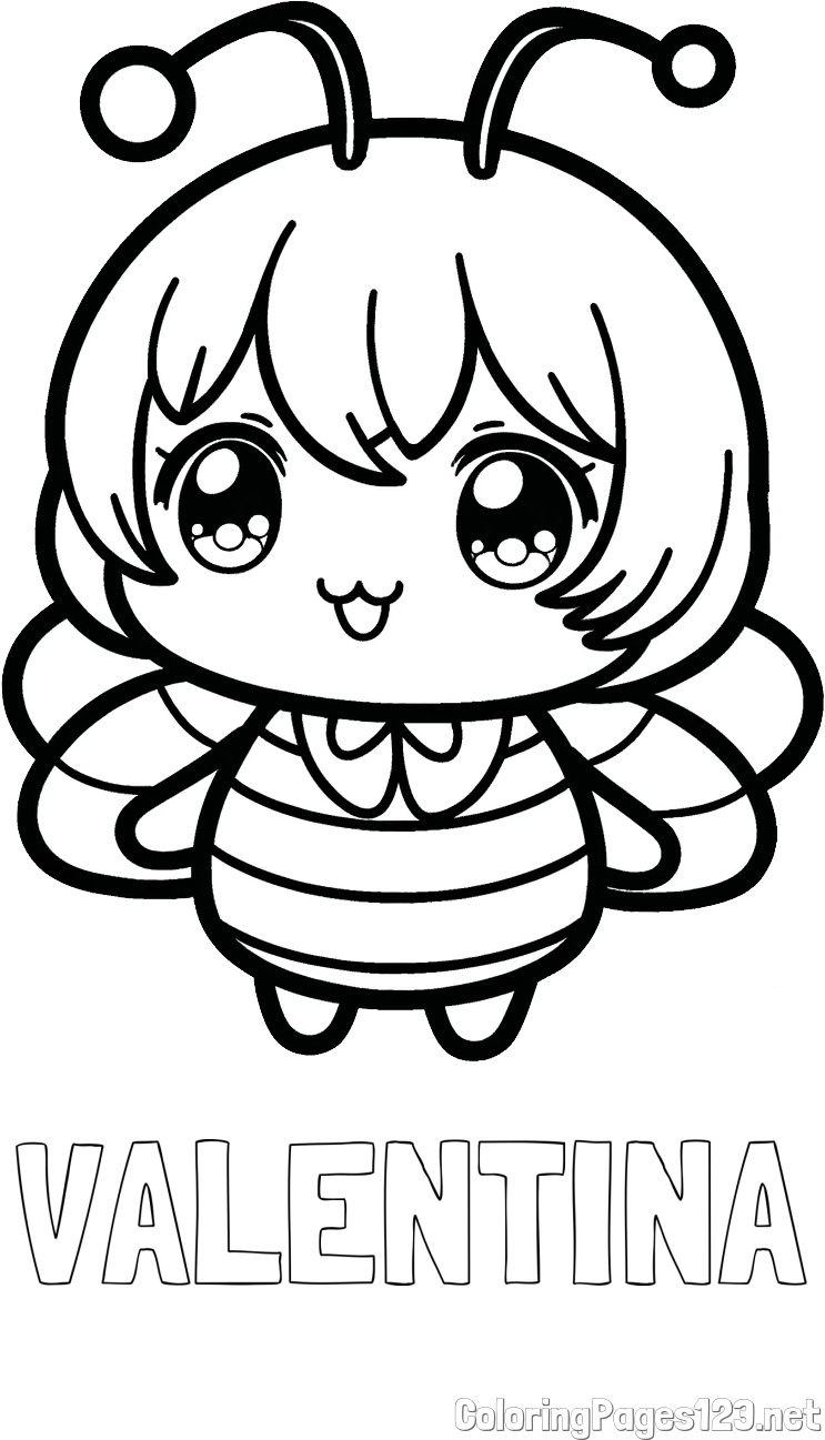 VALENTINA Coloring Page and Anime-Style Bee Coloring Page