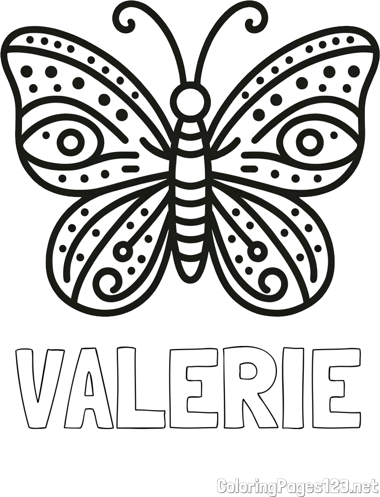 VALERIE Coloring Page and Butterfly Coloring Page (Simple)