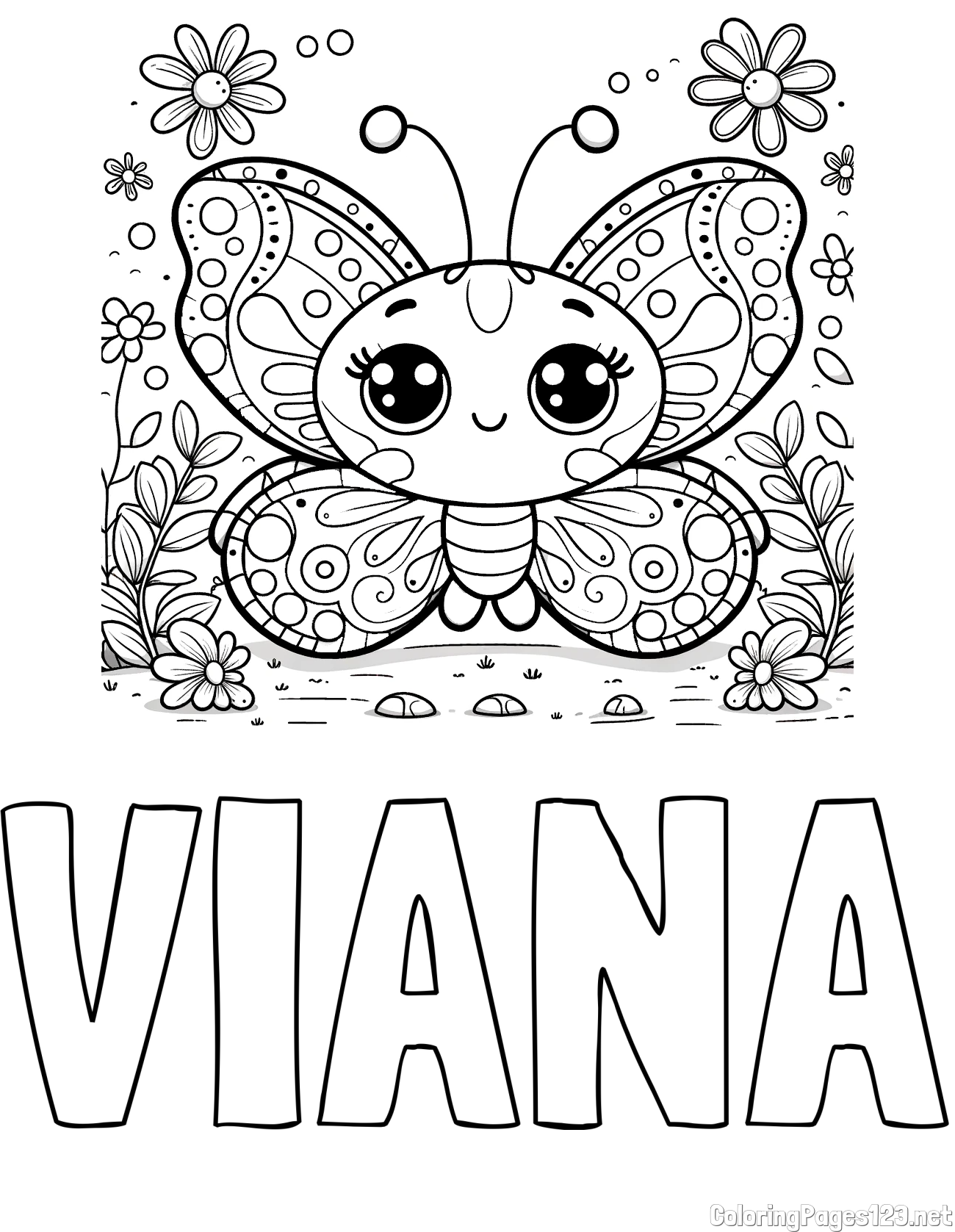 VIANA Coloring Page and Cute Butterfly Coloring Page