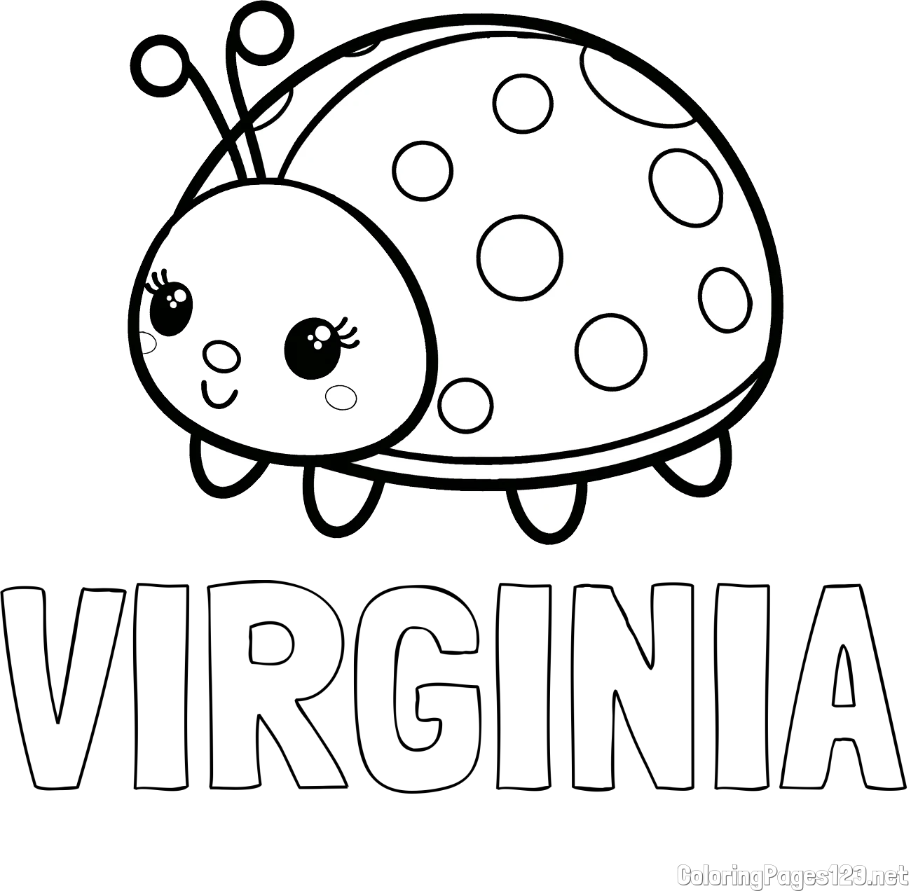 VIRGINIA Coloring Page and Smiling Ladybug Coloring Page