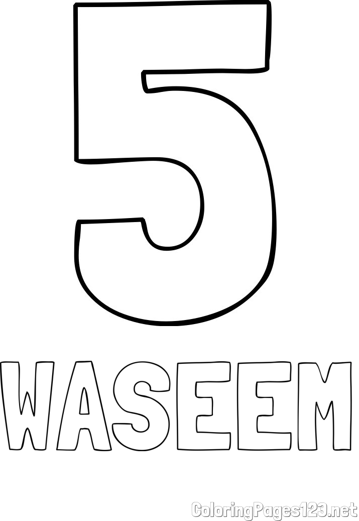 WASEEM Coloring Page and Coloring Page of Number Five (5)