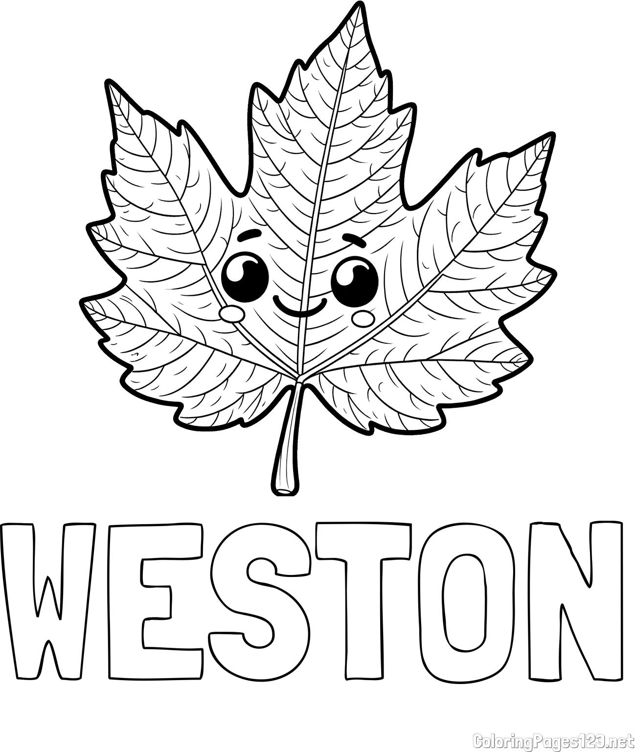 WESTON Coloring Page and Smiling Leaf Coloring Page for Kids