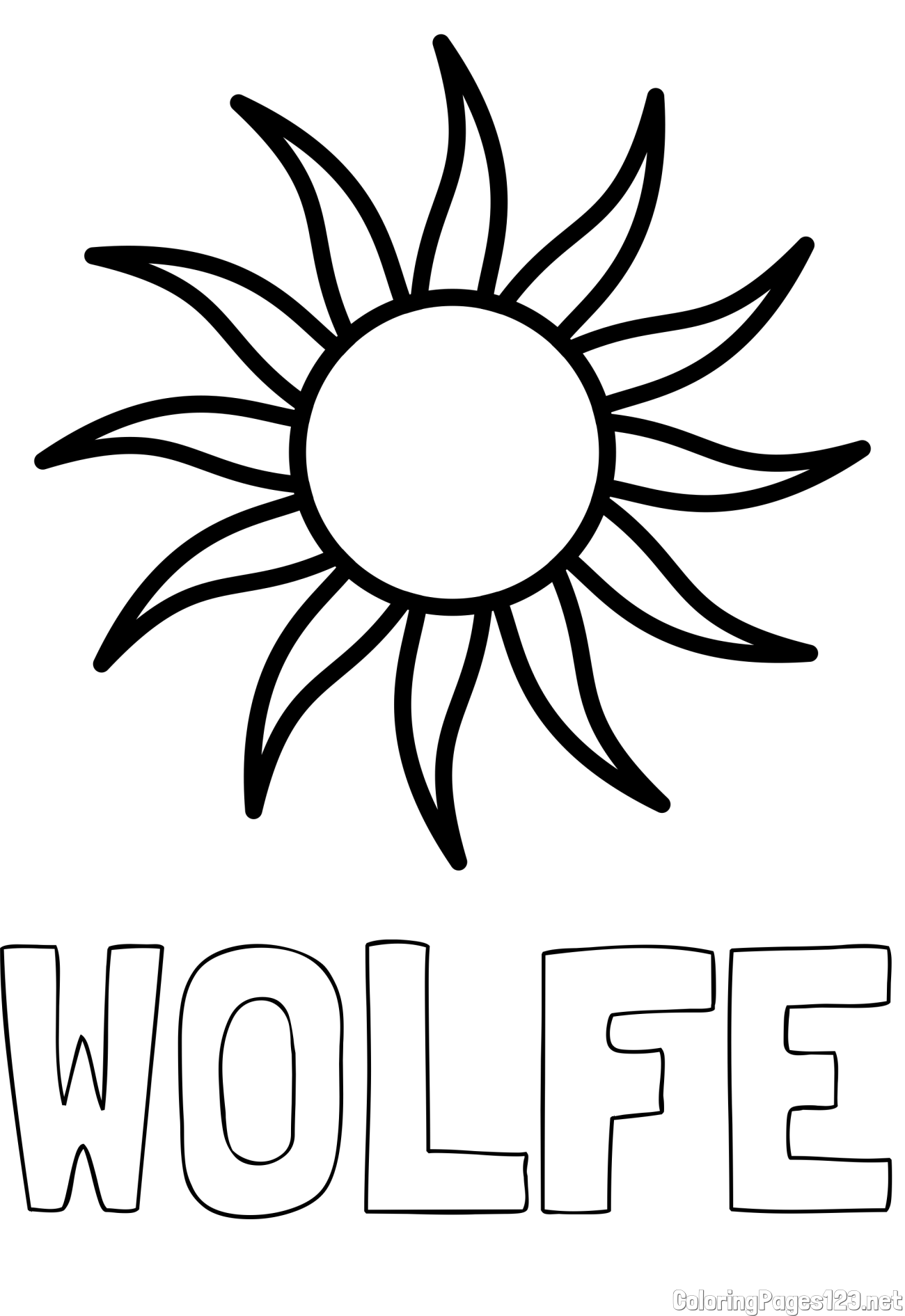 WOLFE Coloring Page and Simple Sun Coloring Page for Kids